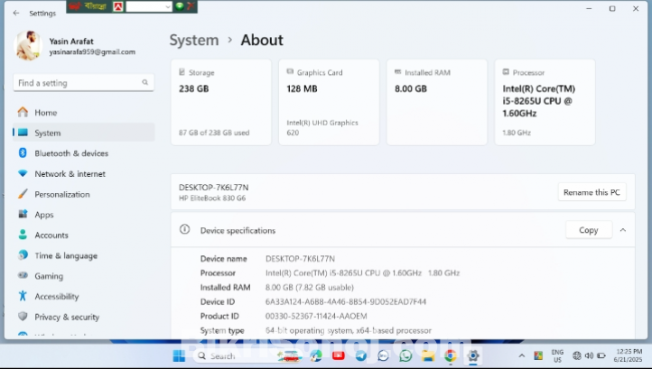 Hp Elite book 830 G6 Ram 8gb Rom256